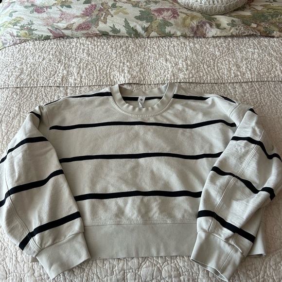 lululemon athletica Tops - lululemon athletica Cream and Black Striped Cropped Sweatshirt